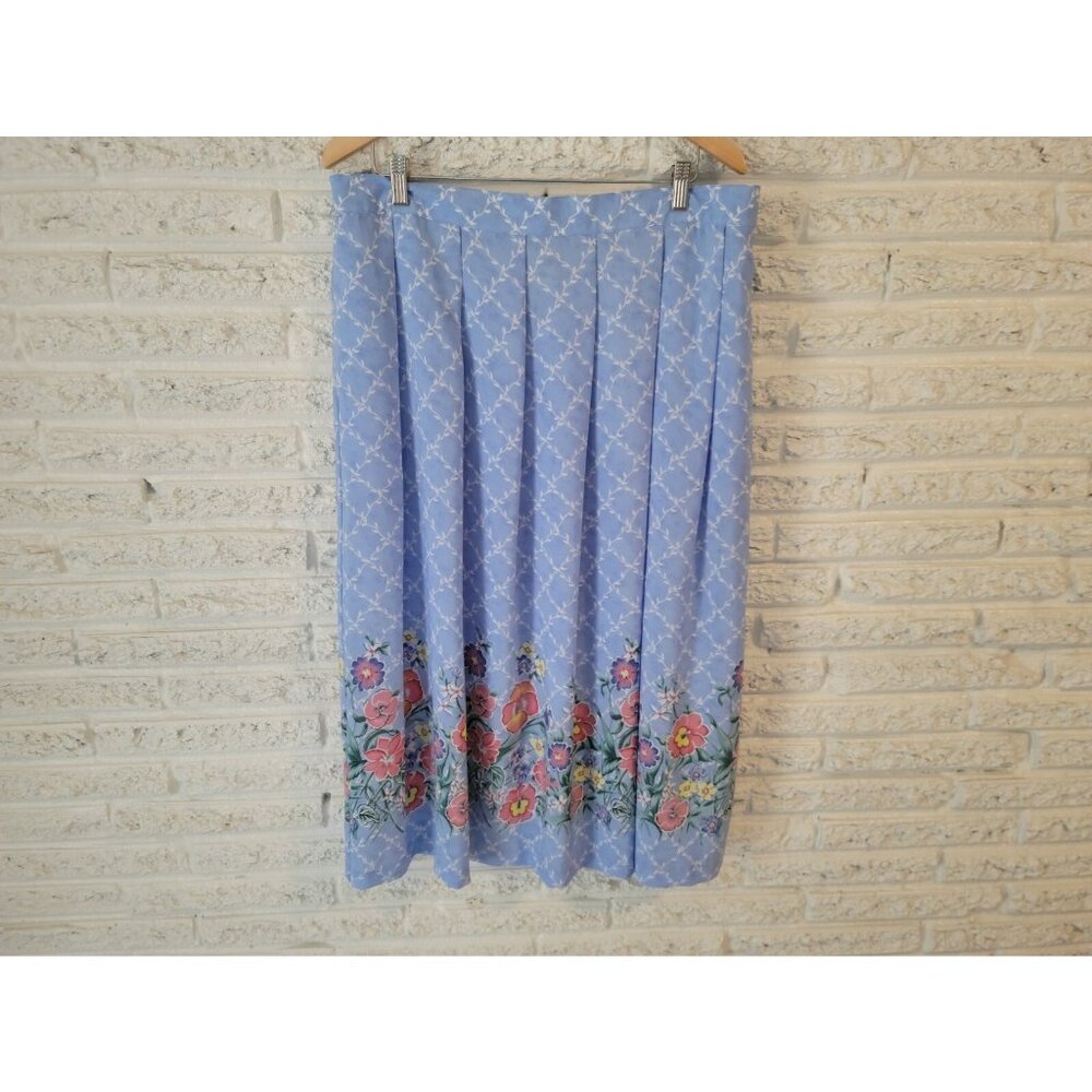 Napa Valley Womens Skirt 22W Plus ALine Polyester Blue Floral FLO198E